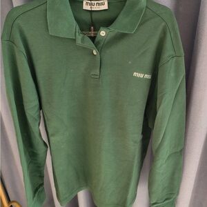 Miu Miu Long Sleeve Polo in Green